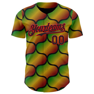 Custom Black Fire Red Green-Yellow 3D Pattern Design Black History Month Gradient African Ethnicity Style Authentic Baseball Jersey
