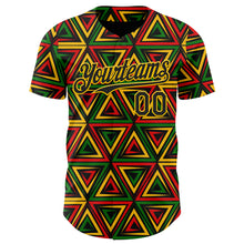 Load image into Gallery viewer, Custom Black Yellow Green-Red 3D Pattern Design Black History Month African Ethnicity Style Abstract Geometric Authentic Baseball Jersey
