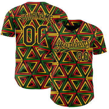 Custom Black Yellow Green-Red 3D Pattern Design Black History Month African Ethnicity Style Abstract Geometric Authentic Baseball Jersey