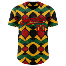 Load image into Gallery viewer, Custom Black Red Yellow-Green 3D Pattern Design Black History Month African Ethnicity Style Abstract Geometric Authentic Baseball Jersey
