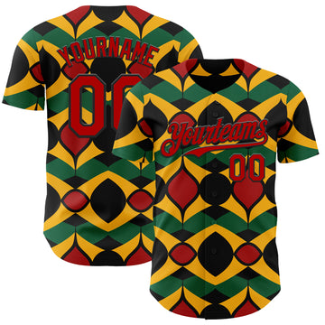 Custom Black Red Yellow-Green 3D Pattern Design Black History Month African Ethnicity Style Abstract Geometric Authentic Baseball Jersey