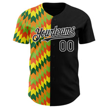 Load image into Gallery viewer, Custom Black Yellow Green Red-Orange 3D Pattern Design Black History Month African Ethnicity Style Abstract Geometric Authentic Baseball Jersey
