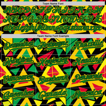Load image into Gallery viewer, Custom Black Grass Green Red Light Yellow-Gold 3D Pattern Design Black History Month African Ethnicity Style Abstract Geometric Authentic Baseball Jersey

