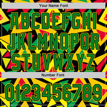 Load image into Gallery viewer, Custom Black Grass Green Red Light Yellow-Gold 3D Pattern Design Black History Month African Ethnicity Style Abstract Geometric Authentic Baseball Jersey
