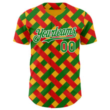 Load image into Gallery viewer, Custom Gold Grass Green Red-White 3D Pattern Design Black History Month African Ethnicity Style Abstract Geometric Authentic Baseball Jersey

