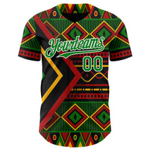 Load image into Gallery viewer, Custom Black Grass Green Red Yellow-White 3D Pattern Design Black History Month African Ethnicity Style Abstract Geometric Authentic Baseball Jersey
