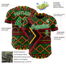Load image into Gallery viewer, Custom Black Grass Green Red Yellow-White 3D Pattern Design Black History Month African Ethnicity Style Abstract Geometric Authentic Baseball Jersey
