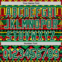 Load image into Gallery viewer, Custom Black Kelly Green Red Yellow-White 3D Pattern Design Black History Month African Ethnicity Style Abstract Geometric Authentic Baseball Jersey
