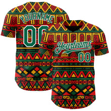 Load image into Gallery viewer, Custom Black Kelly Green Red Yellow-White 3D Pattern Design Black History Month African Ethnicity Style Abstract Geometric Authentic Baseball Jersey
