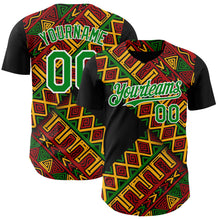 Load image into Gallery viewer, Custom Black Kelly Green Red Yellow-White 3D Pattern Design Black History Month African Ethnicity Style Abstract Geometric Authentic Baseball Jersey
