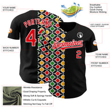 Load image into Gallery viewer, Custom Black Fire Red Yellow Green-White 3D Pattern Design Black History Month African Ethnicity Style Abstract Geometric Authentic Baseball Jersey
