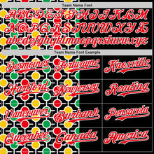 Load image into Gallery viewer, Custom Black Fire Red Yellow Green-White 3D Pattern Design Black History Month African Ethnicity Style Abstract Geometric Authentic Baseball Jersey
