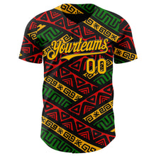 Load image into Gallery viewer, Custom Black Gold Red-Green 3D Pattern Design Black History Month African Ethnicity Style Abstract Geometric Authentic Baseball Jersey
