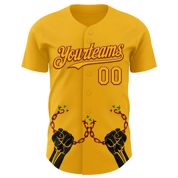 Custom Gold Crimson-Black 3D Pattern Design Black History Month Authentic Baseball Jersey
