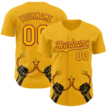 Custom Gold Crimson-Black 3D Pattern Design Black History Month Authentic Baseball Jersey