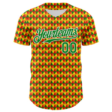 Custom Yellow Grass Green Red-White 3D Pattern Design Black History Month Abstract Geometric Authentic Baseball Jersey