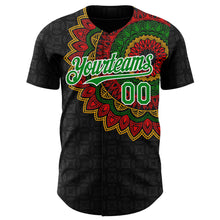 Load image into Gallery viewer, Custom Black Grass Green Red Yellow-White 3D Pattern Design Black History Month African Ethnicity Style Authentic Baseball Jersey
