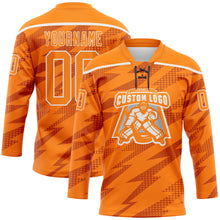 Charger l'image dans la galerie, Custom Bay Orange White 3D Pattern Lightning Hockey Lace Neck Jersey
