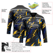 Charger l'image dans la galerie, Custom Black Yellow Blue-White 3D Pattern Lightning Hockey Lace Neck Jersey
