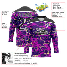 Charger l'image dans la galerie, Custom Purple Black Cream-White 3D Pattern Lightning Hockey Lace Neck Jersey
