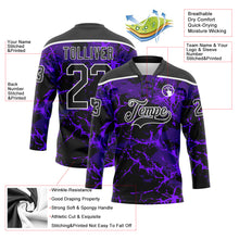 Laden Sie das Bild in den Galerie-Viewer, Custom Purple Black-White 3D Pattern Lightning Hockey Lace Neck Jersey
