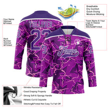 Charger l'image dans la galerie, Custom Purple Black Pink-White 3D Pattern Lightning Hockey Lace Neck Jersey
