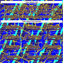 Laden Sie das Bild in den Galerie-Viewer, Custom Blue Dark Purple-Yellow 3D Pattern Lightning Hockey Lace Neck Jersey
