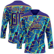 Laden Sie das Bild in den Galerie-Viewer, Custom Blue Dark Purple-Yellow 3D Pattern Lightning Hockey Lace Neck Jersey
