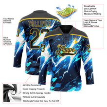 Загрузить изображение в средство просмотра галереи, Custom Black Blue Yellow-White 3D Pattern Lightning Hockey Lace Neck Jersey
