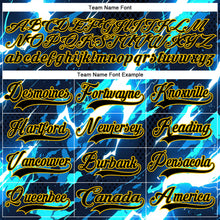 Загрузить изображение в средство просмотра галереи, Custom Black Blue Yellow-White 3D Pattern Lightning Hockey Lace Neck Jersey
