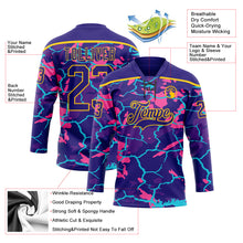Laden Sie das Bild in den Galerie-Viewer, Custom Dark Purple Pink Blue-Yellow 3D Pattern Lightning Hockey Lace Neck Jersey
