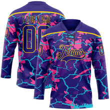 Laden Sie das Bild in den Galerie-Viewer, Custom Dark Purple Pink Blue-Yellow 3D Pattern Lightning Hockey Lace Neck Jersey
