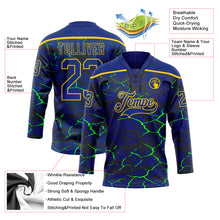 Загрузить изображение в средство просмотра галереи, Custom Royal Green Black-Yellow 3D Pattern Lightning Hockey Lace Neck Jersey
