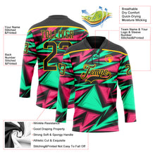Charger l'image dans la galerie, Custom Black Green Pink-Yellow 3D Pattern Lightning Hockey Lace Neck Jersey
