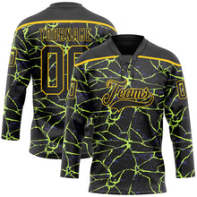 Charger l'image dans la galerie, Custom Black Yellow-Purple 3D Pattern Lightning Hockey Lace Neck Jersey
