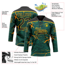 Загрузить изображение в средство просмотра галереи, Custom Green Black Orange-Yellow 3D Pattern Lightning Hockey Lace Neck Jersey
