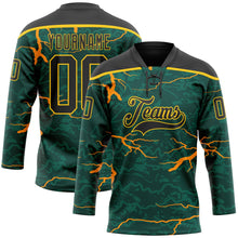 Загрузить изображение в средство просмотра галереи, Custom Green Black Orange-Yellow 3D Pattern Lightning Hockey Lace Neck Jersey
