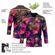 Charger l'image dans la galerie, Custom Purple Black Pink-Yellow 3D Pattern Lightning Hockey Lace Neck Jersey
