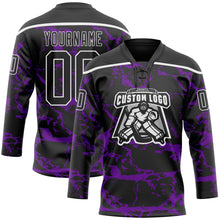 Charger l'image dans la galerie, Custom Black Purple-White 3D Pattern Lightning Hockey Lace Neck Jersey
