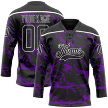 Charger l'image dans la galerie, Custom Black Purple-White 3D Pattern Lightning Hockey Lace Neck Jersey
