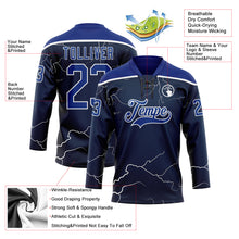Charger l'image dans la galerie, Custom Navy Royal-White 3D Pattern Lightning Hockey Lace Neck Jersey
