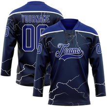 Charger l'image dans la galerie, Custom Navy Royal-White 3D Pattern Lightning Hockey Lace Neck Jersey
