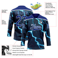 Charger l'image dans la galerie, Custom Navy Royal Blue-White 3D Pattern Lightning Hockey Lace Neck Jersey
