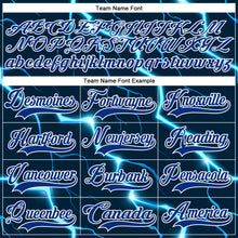 Charger l'image dans la galerie, Custom Navy Royal Blue-White 3D Pattern Lightning Hockey Lace Neck Jersey
