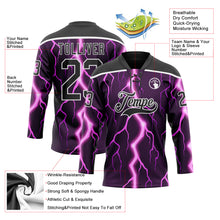 Charger l'image dans la galerie, Custom Black Purple Pink-White 3D Pattern Lightning Hockey Lace Neck Jersey
