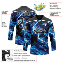 Charger l'image dans la galerie, Custom Black Blue-White 3D Pattern Lightning Hockey Lace Neck Jersey
