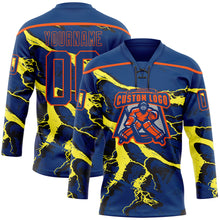 Laden Sie das Bild in den Galerie-Viewer, Custom US Navy Blue Yellow Black-Orange 3D Pattern Lightning Hockey Lace Neck Jersey
