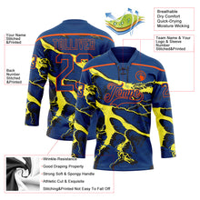 Laden Sie das Bild in den Galerie-Viewer, Custom US Navy Blue Yellow Black-Orange 3D Pattern Lightning Hockey Lace Neck Jersey
