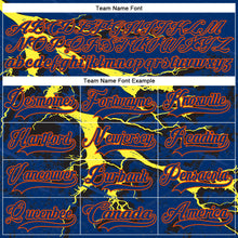 Laden Sie das Bild in den Galerie-Viewer, Custom US Navy Blue Yellow Black-Orange 3D Pattern Lightning Hockey Lace Neck Jersey
