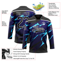 Charger l'image dans la galerie, Custom Black Blue-White 3D Pattern Lightning Hockey Lace Neck Jersey
